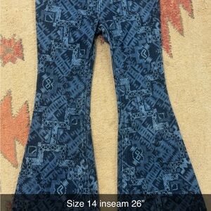 Shyanne Blue Flare Jeans with Paisley Design